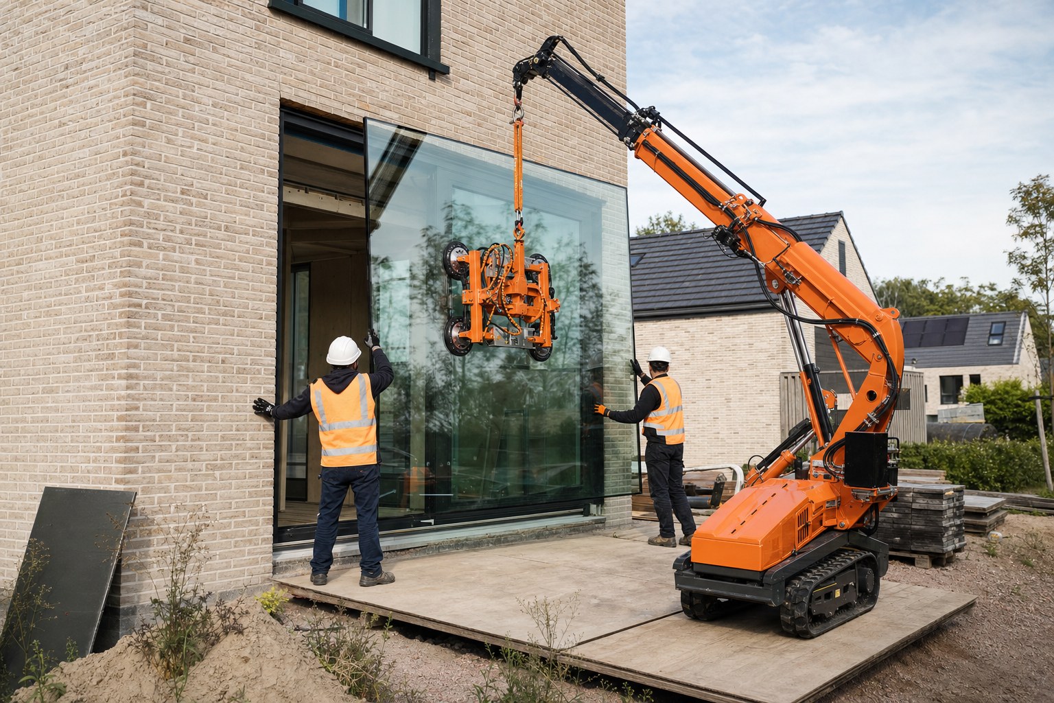Glaspaneel geplaatst met compactkraan